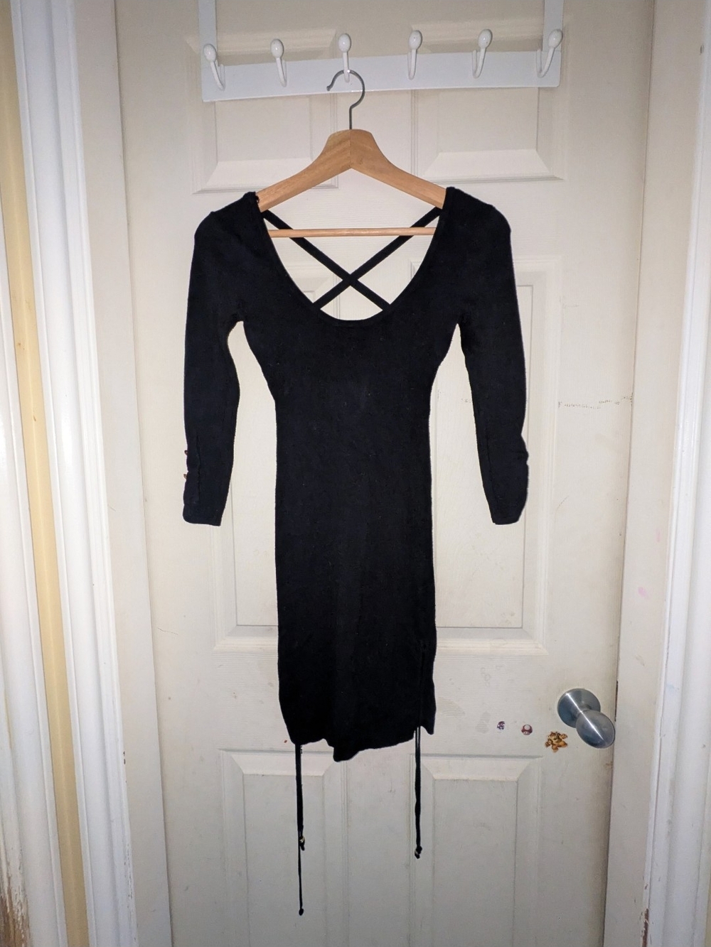 Guess Black Long Sleeve Scoop Back Bodycon Dress